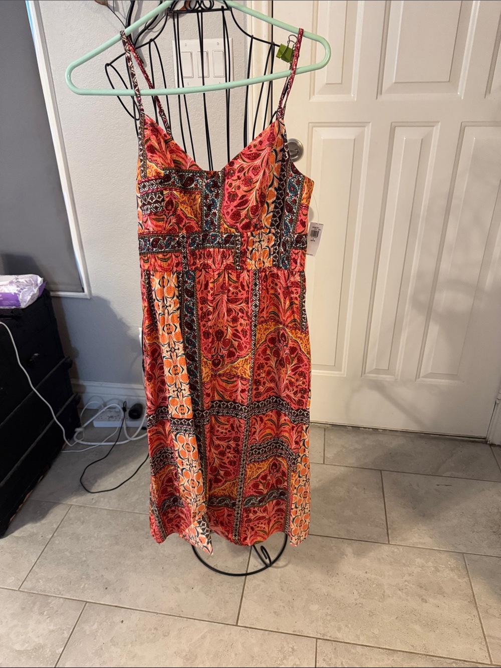 Old Navy Red and Orange Patchwork Spaghetti-Strap Dress